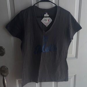Gray V-Neck T-Shirt with Blue Logo